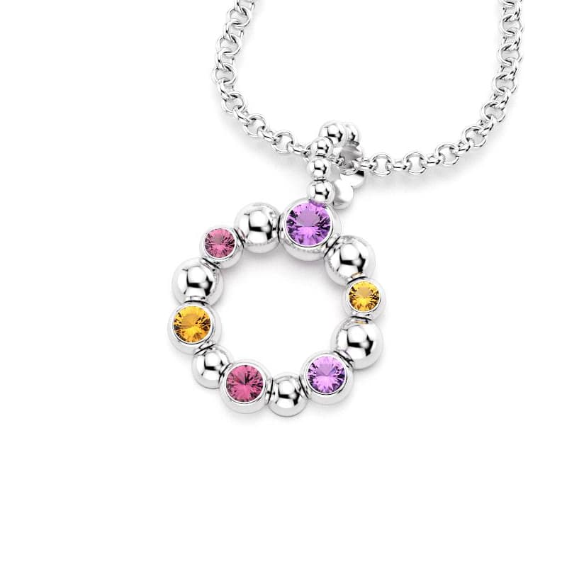 Collier volga femme en argent avec pierre semi-précieuse  améthyste citrine rhodolite