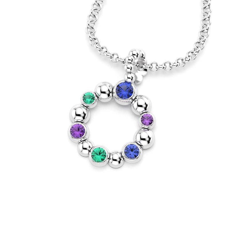 Collier volga femme en or blanc avec pierre semi-précieuse émeraude et saphir bleu et saphir violet