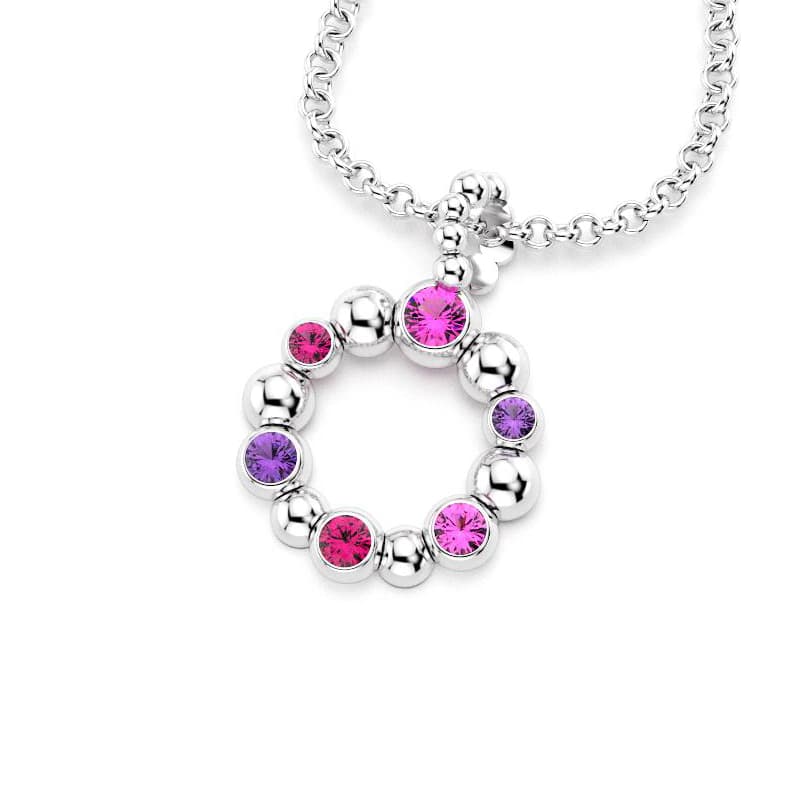 Collier volga femme en or blanc avec pierre semi-précieuse saphir violet  et saphir rose et rubis