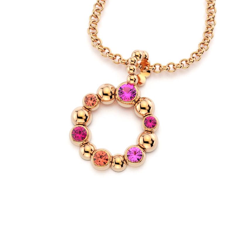 Collier volga femme en or rose avec pierre semi-précieuse saphir peche et saphir rose et rubi