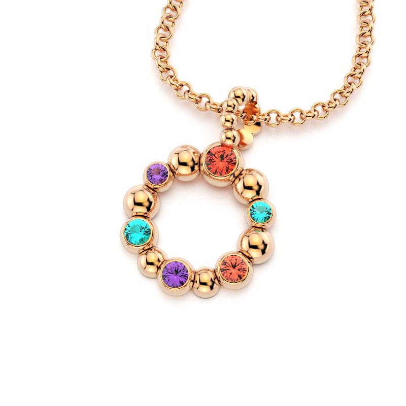 Collier volga femme en or rose avec pierre semi-précieuse saphir peche et saphir violet et tourmaline paraiba