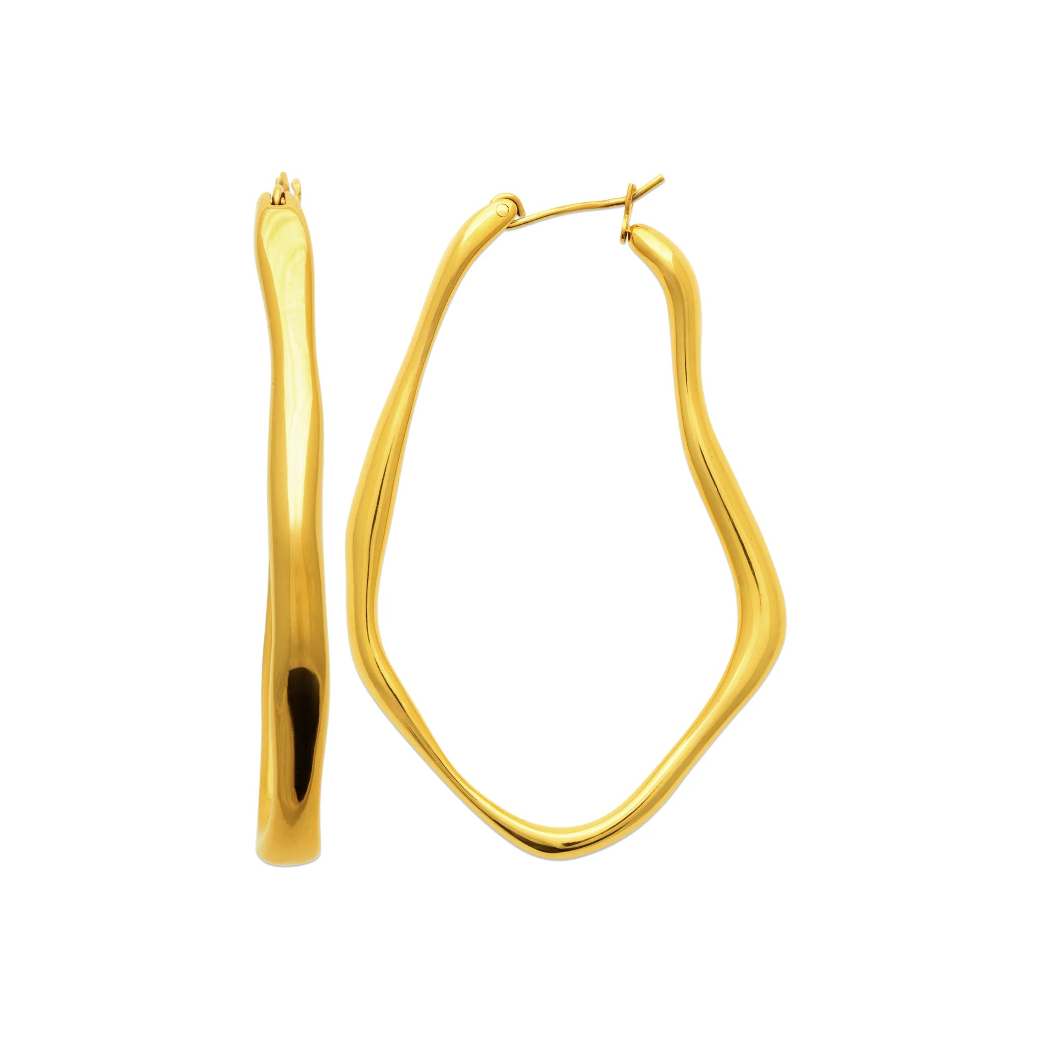 Boucles d'oreilles Créoles "Onde Fluide" en PVD Doré (Fermoir Papillon)