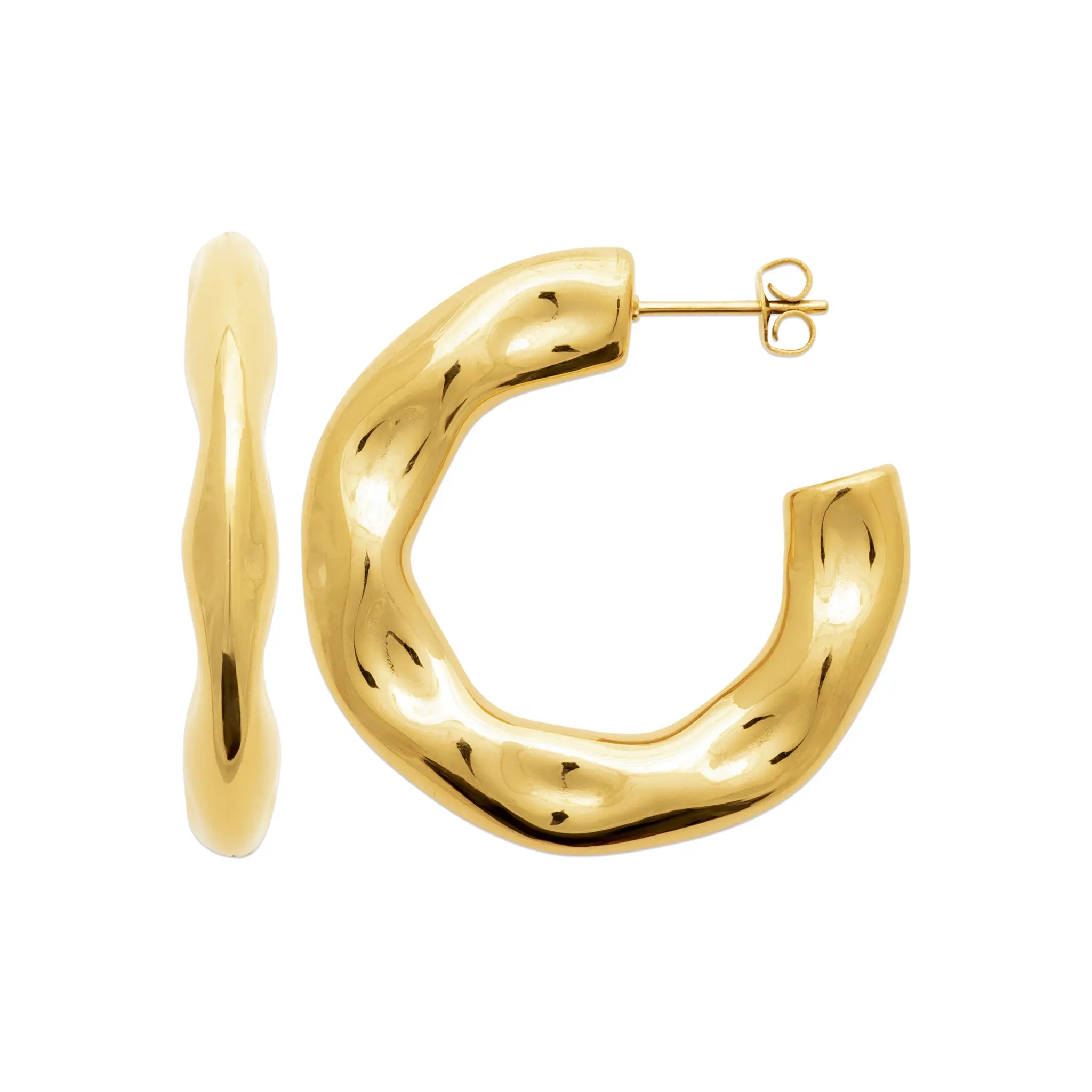 Boucles d'oreilles Demi-Créoles "Cordage Solaire" en PVD Doré (Fermoir Papillon)