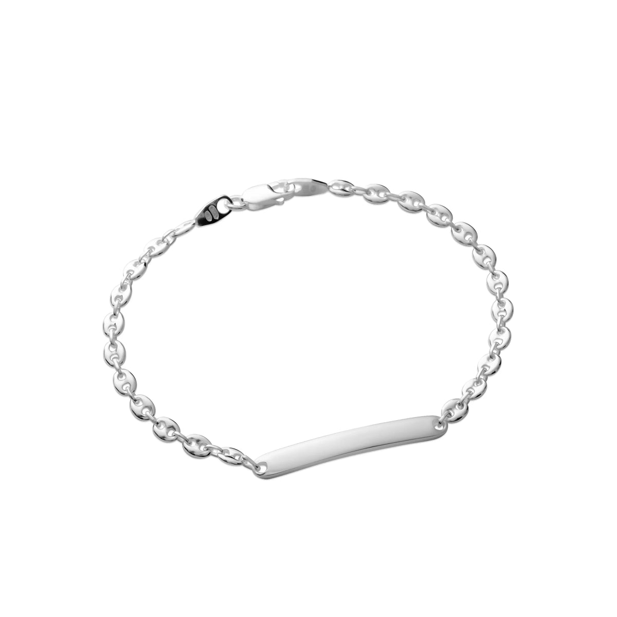 Gourmette identité argent 925 rhodié, maille gourmette 3,7 mm, 18 cm
