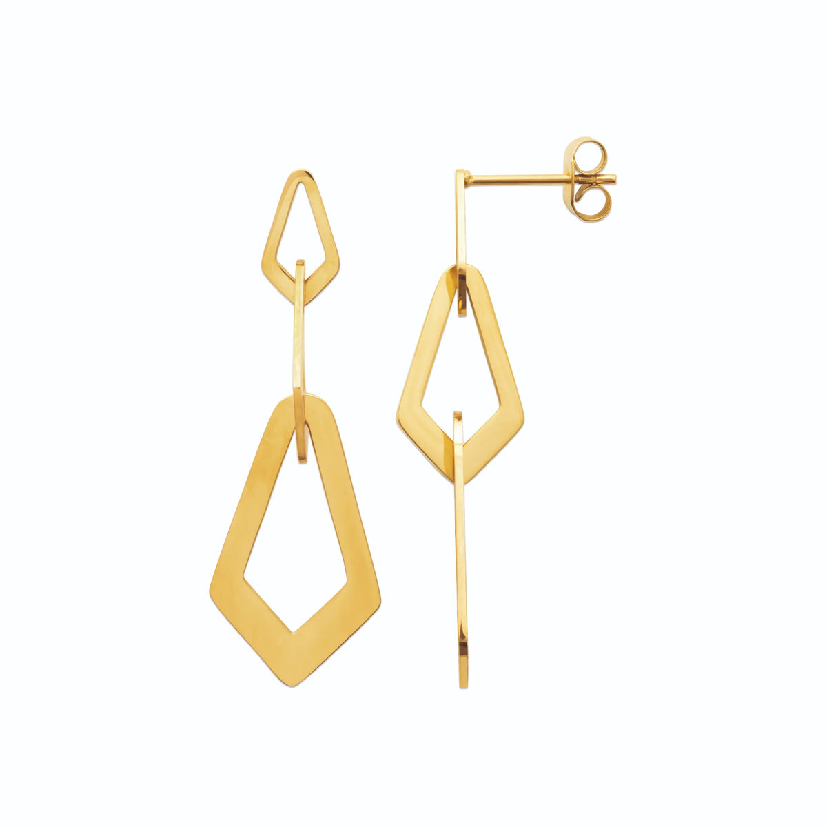 Boucles d’oreilles pendantes losanges ajourés en acier PVD doré