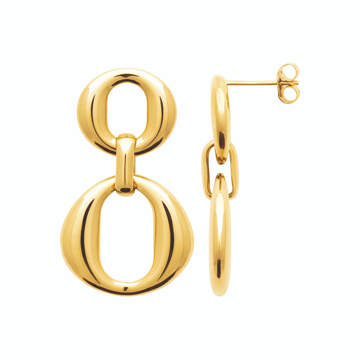 Boucles d’oreilles pendantes maillons ovales en acier PVD doré