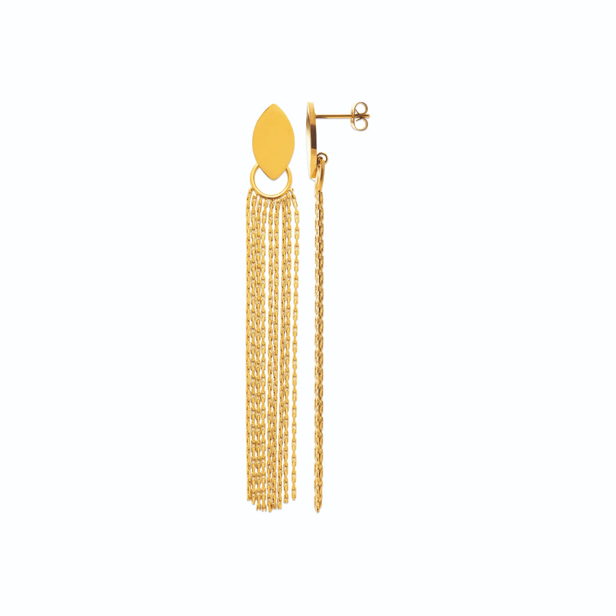 Boucles d’oreilles pendantes navette et franges de chaînes en acier PVD doré