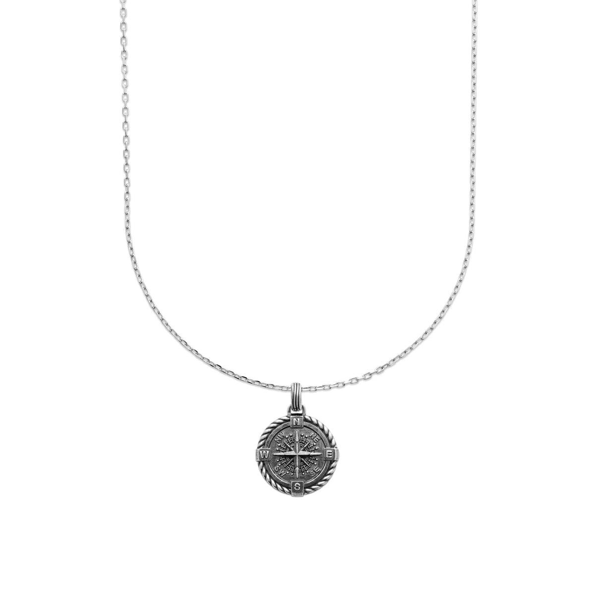 Pendentif boussole en argent 925 homme vu de profil