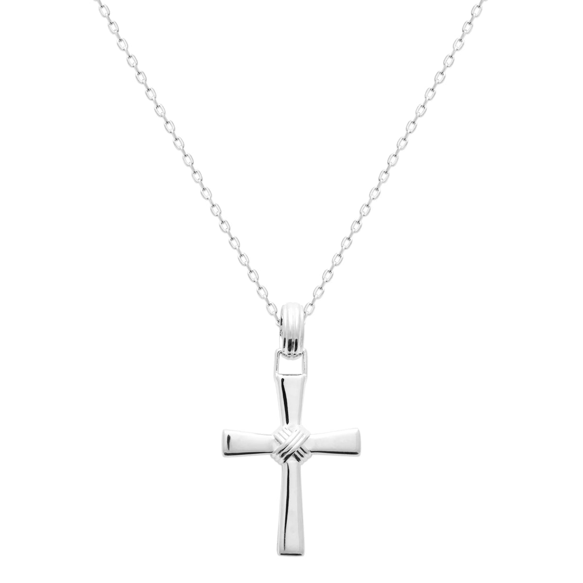 Pendentif croix à nœud croisé en argent 925 vu de profil