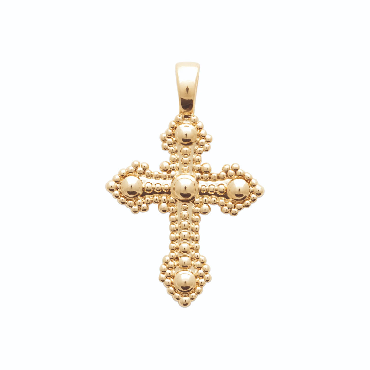 Pendentif croix perlée à boules en plaqué or