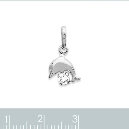 Pendentif dauphin et cristal blanc enfant en argent 925