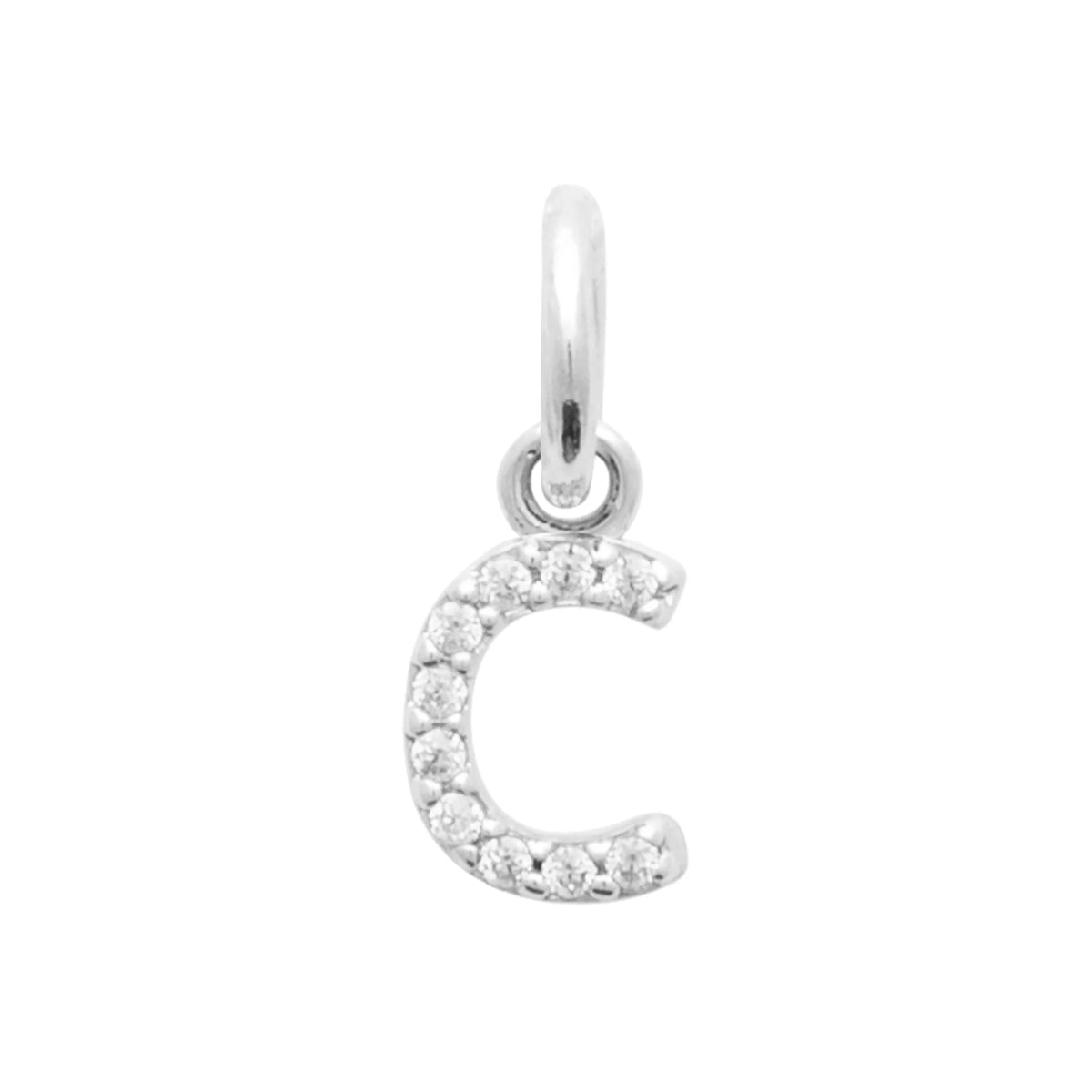 Pendentif initiale sertie de zircons en argent rhodié : lettre C