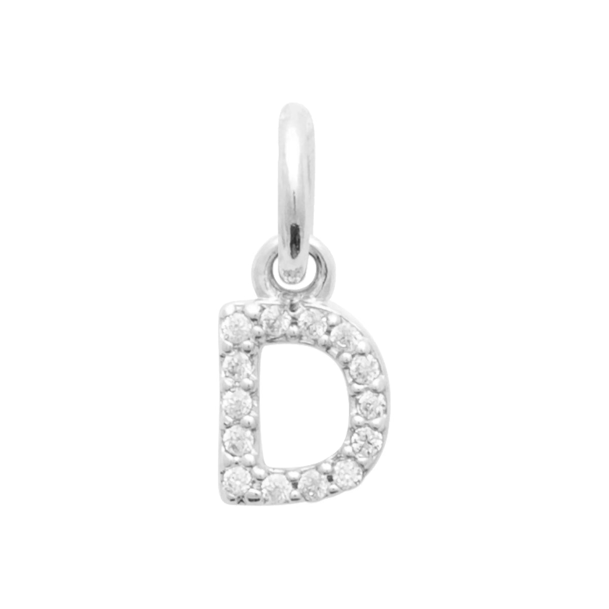 Pendentif initiale sertie de zircons en argent rhodié : lettre D