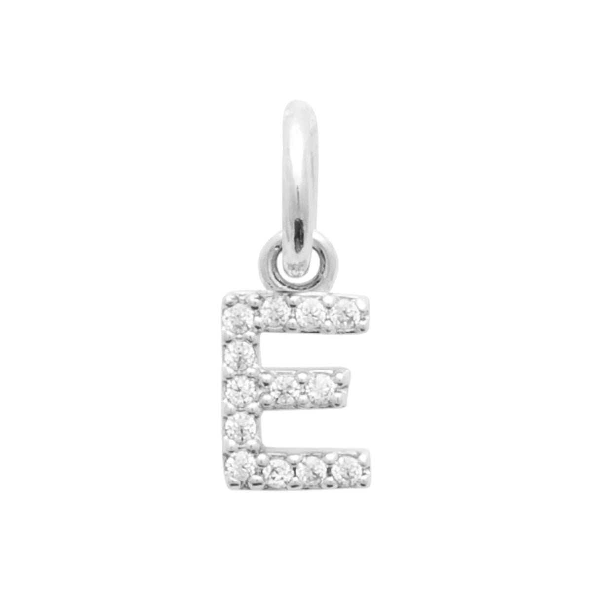 Pendentif initiale sertie de zircons en argent rhodié : lettre E