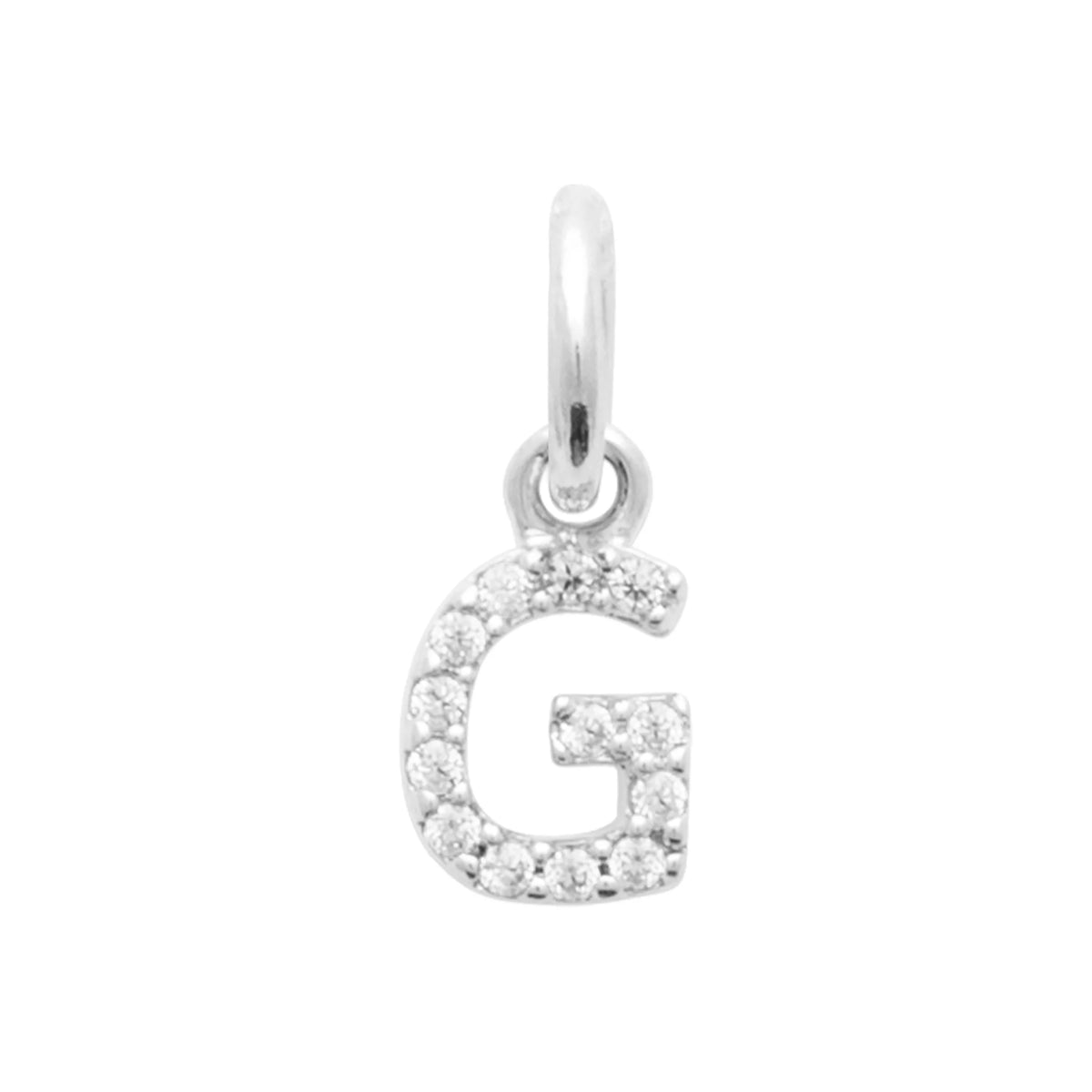 Pendentif initiale sertie de zircons en argent rhodié : lettre G