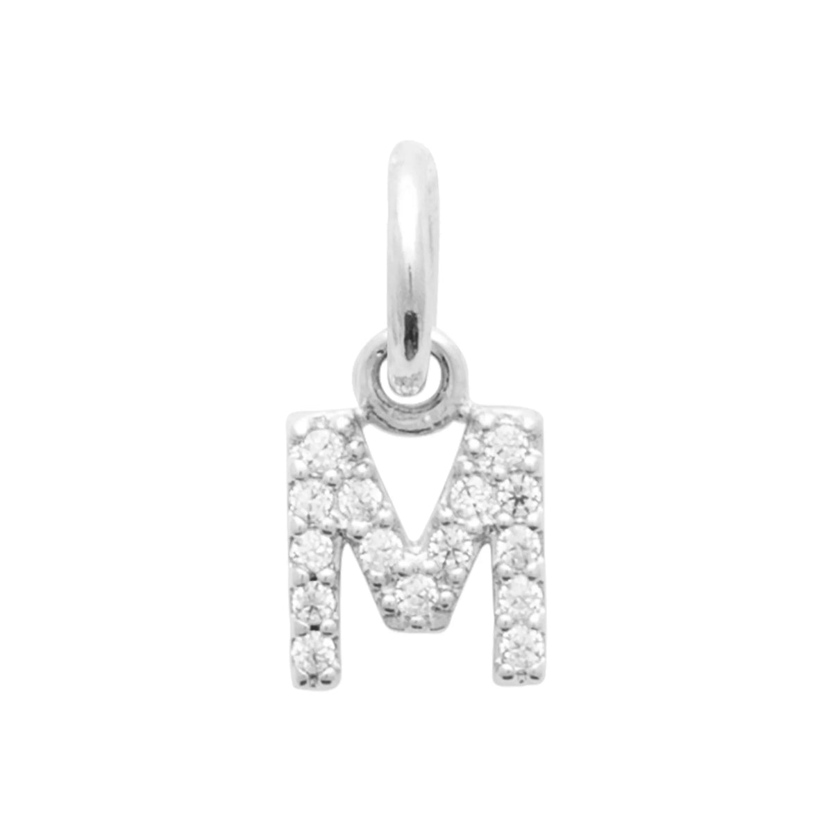 Pendentif initiale sertie de zircons en argent rhodié : lettre M