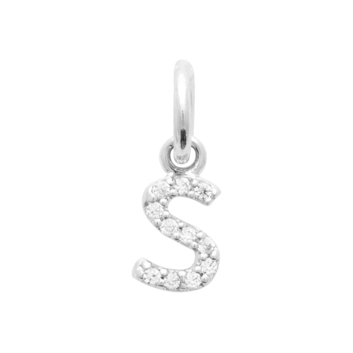 Pendentif initiale sertie de zircons en argent rhodié : lettre S