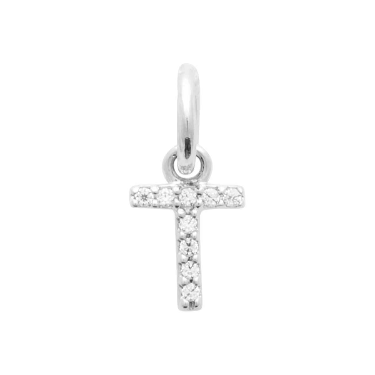 Pendentif initiale sertie de zircons en argent rhodié : lettre T