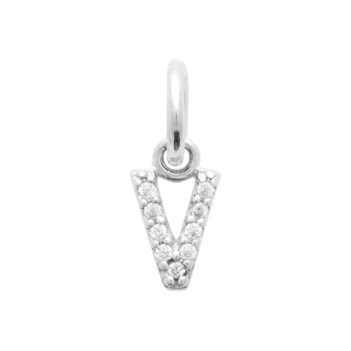 Pendentif initiale sertie de zircons en argent rhodié : lettre V