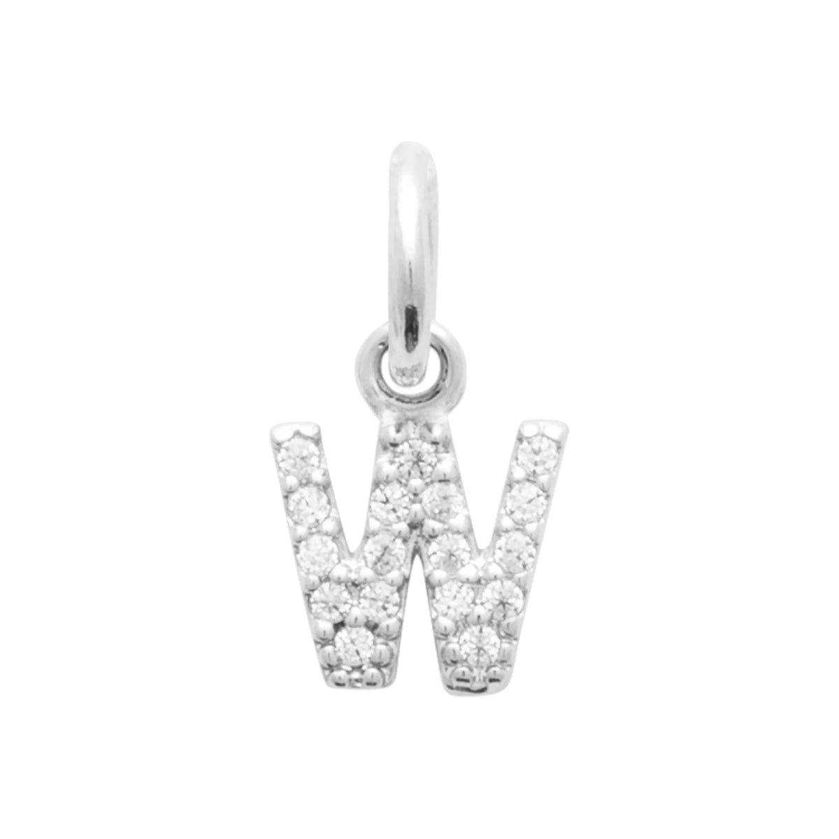 Pendentif initiale sertie de zircons en argent rhodié : lettre W