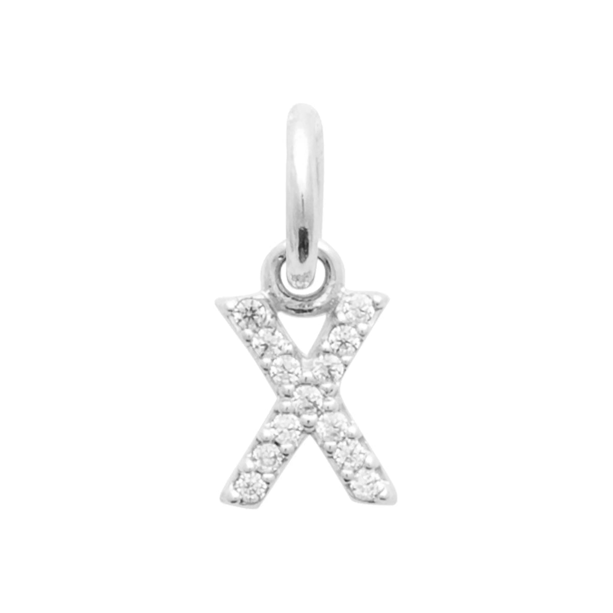 Pendentif initiale sertie de zircons en argent rhodié : lettre X
