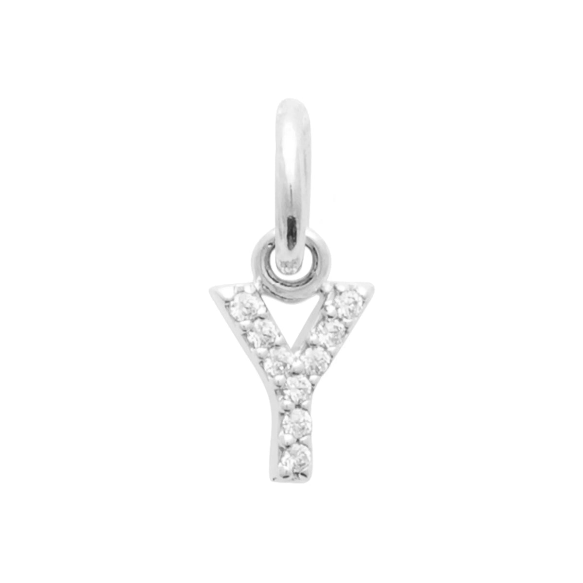 Pendentif initiale sertie de zircons en argent rhodié : lettre Y