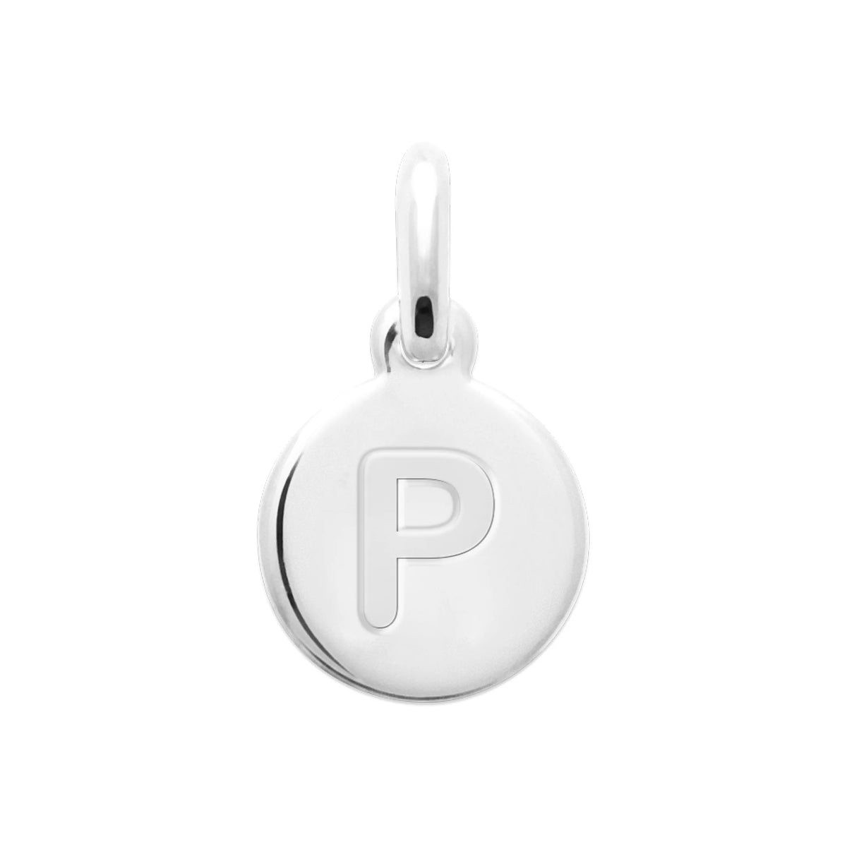 Pendentif médaille ronde gravée d’une initiale en argent rhodié : lettre P