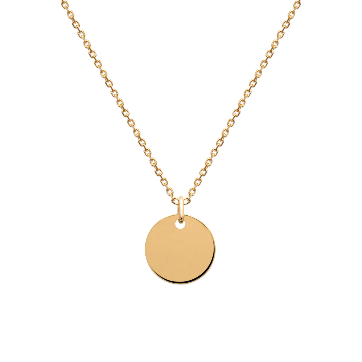 Pendentif médaille ronde lisse en plaqué or vu de profil