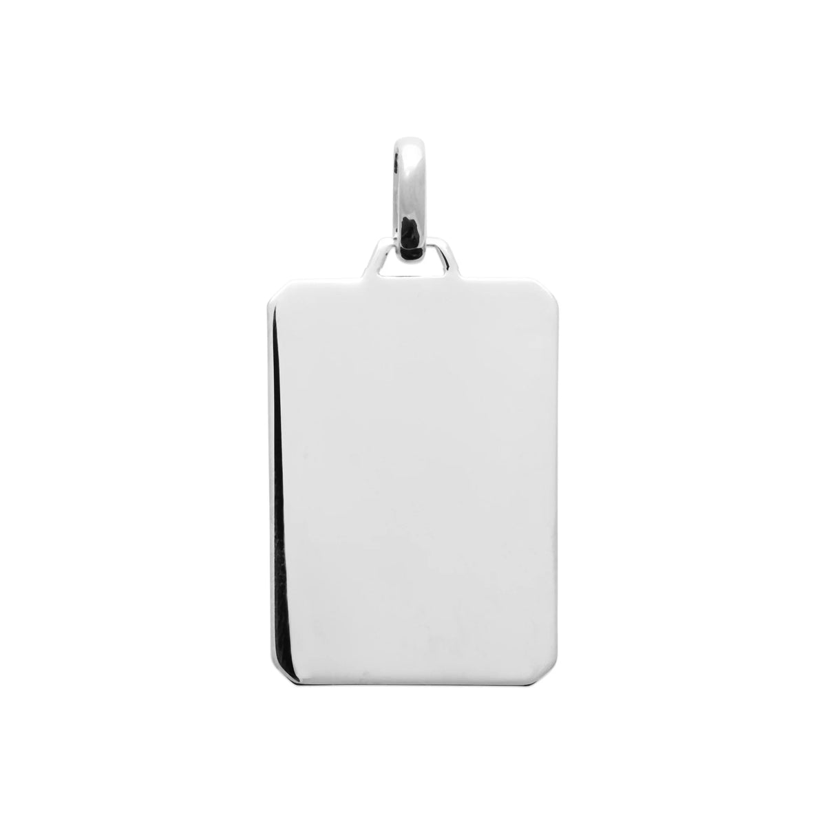Pendentif plaque rectangulaire lisse en argent rhodié