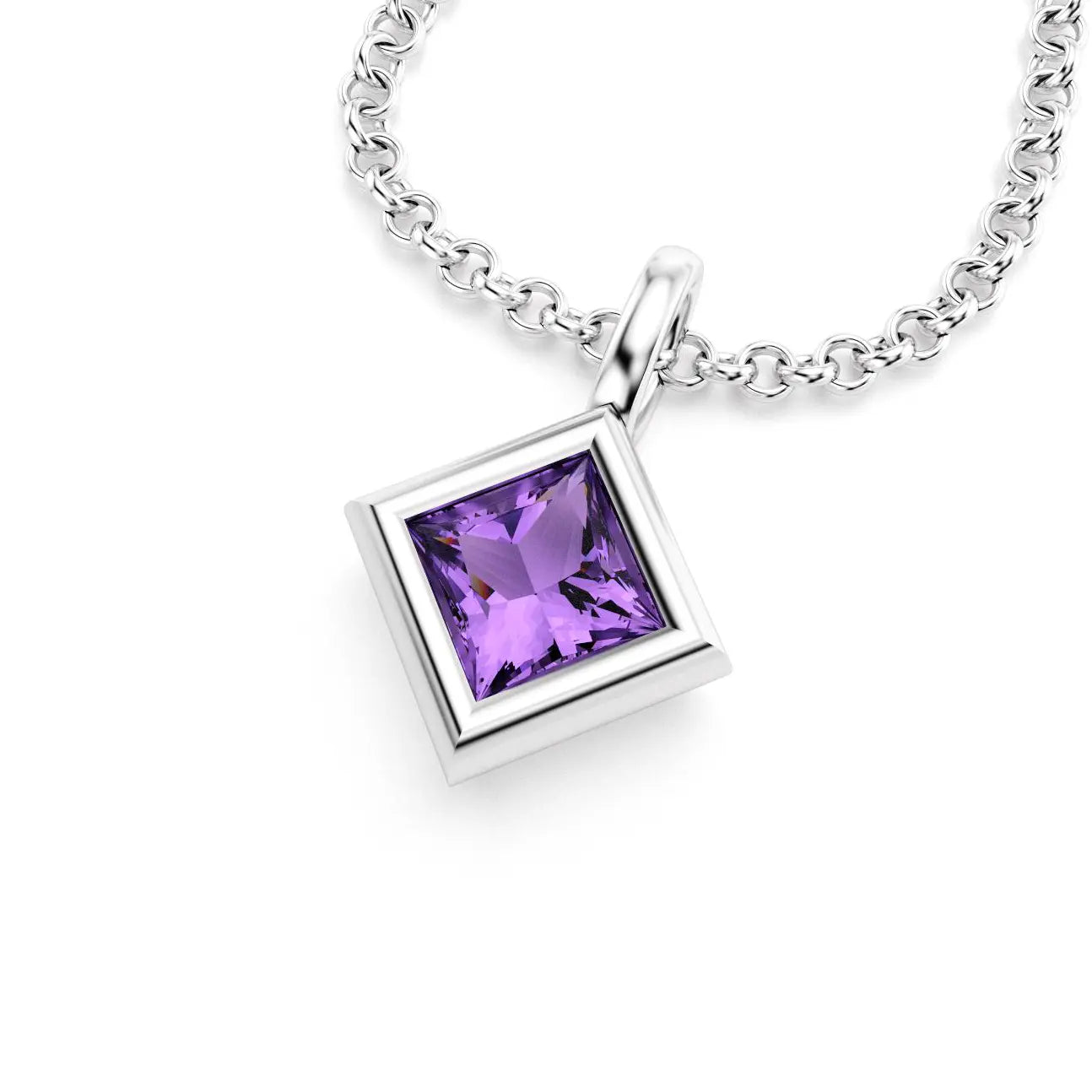 pendentif byzance pour femme en or blanc avec amethyste carré