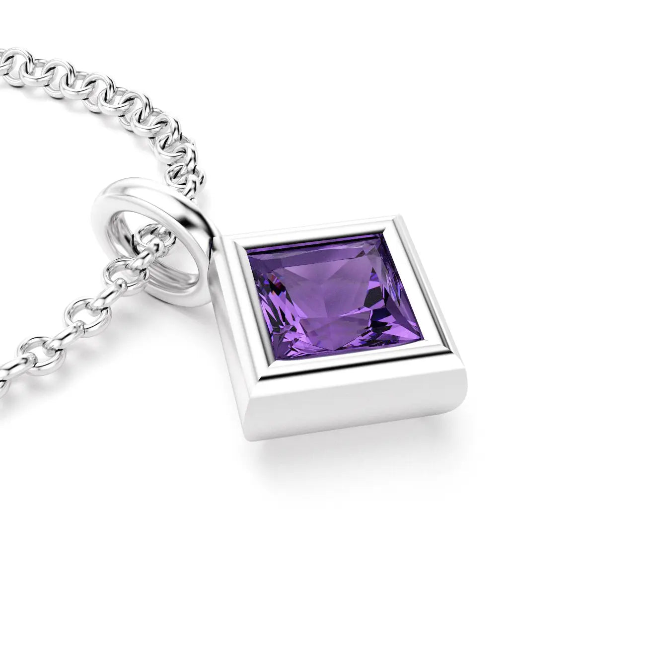 pendentif byzance pour femme en or blanc avec amethyste carré