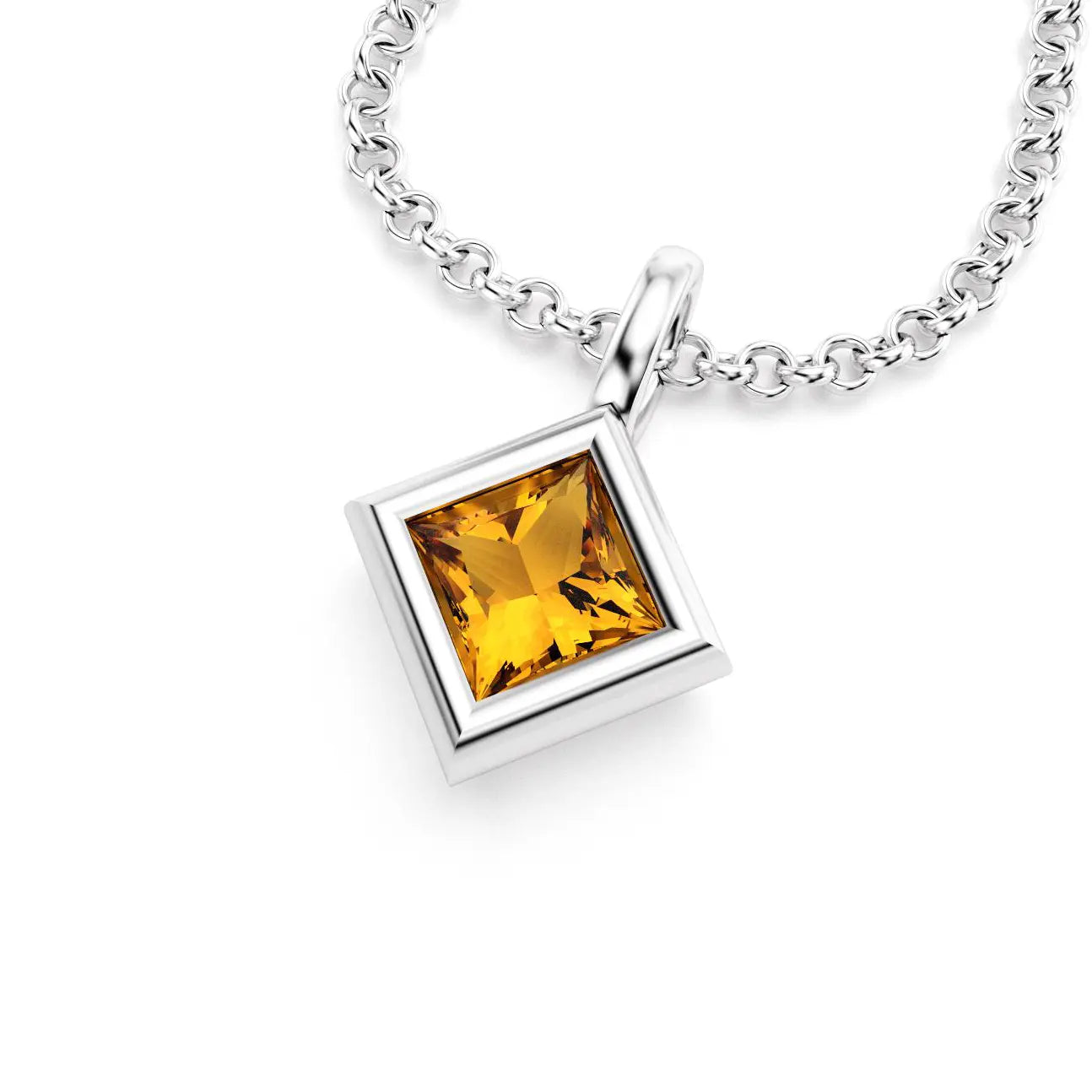 pendentif byzance pour femme en or blanc avec citrine carré