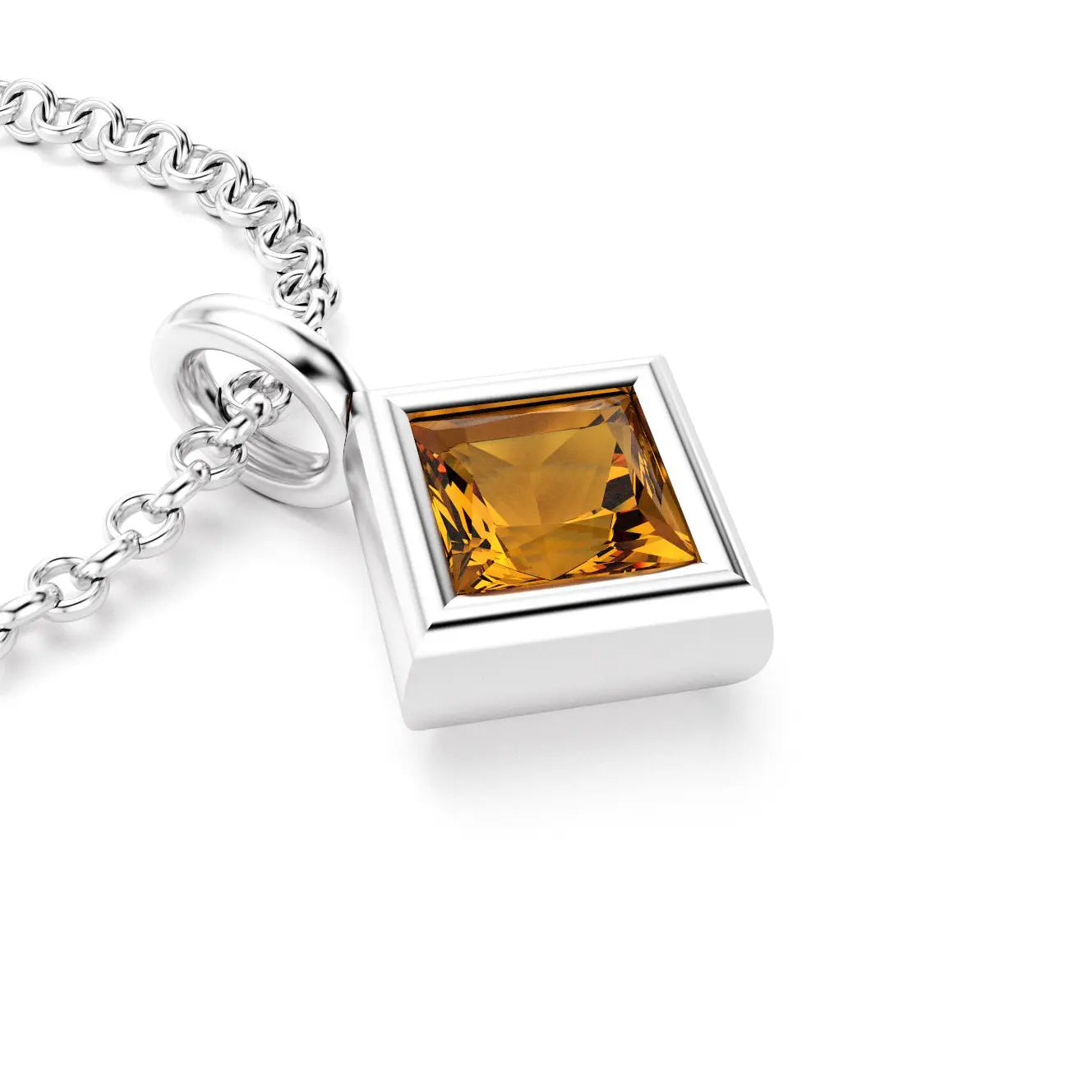 pendentif byzance pour femme en or blanc avec citrine carré