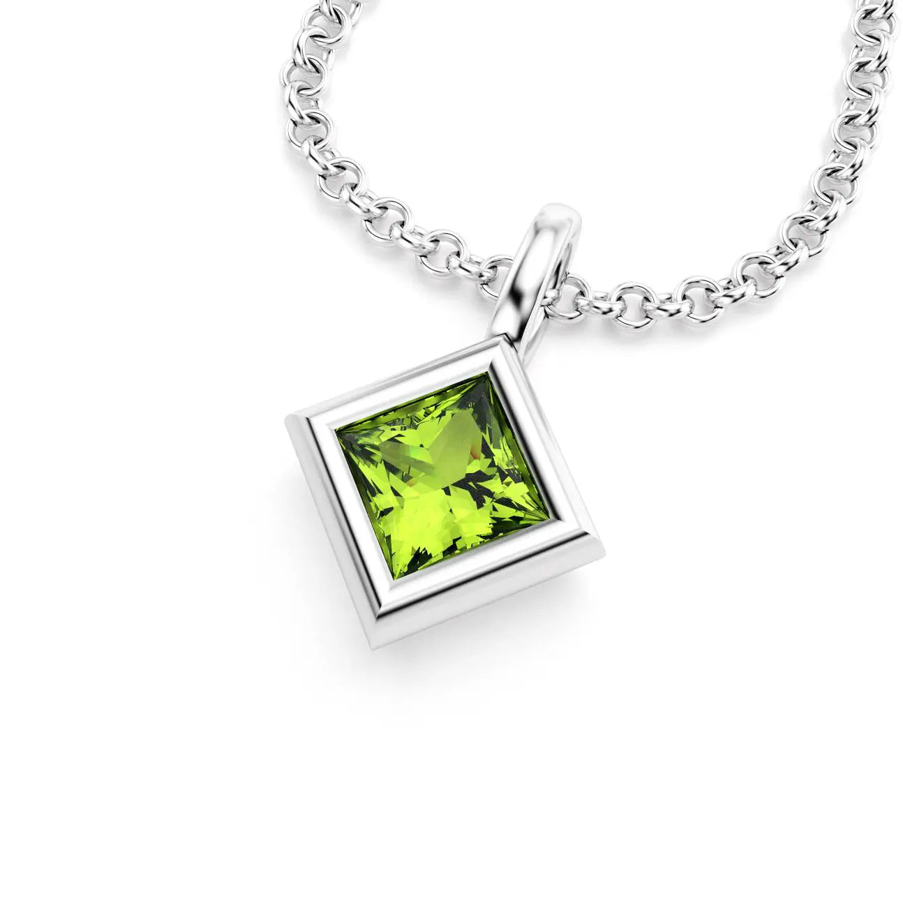 pendentif byzance pour femme en or blanc avec peridot carré