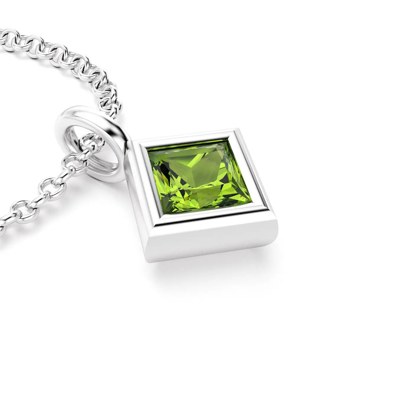 pendentif byzance pour femme en or blanc avec peridot carré