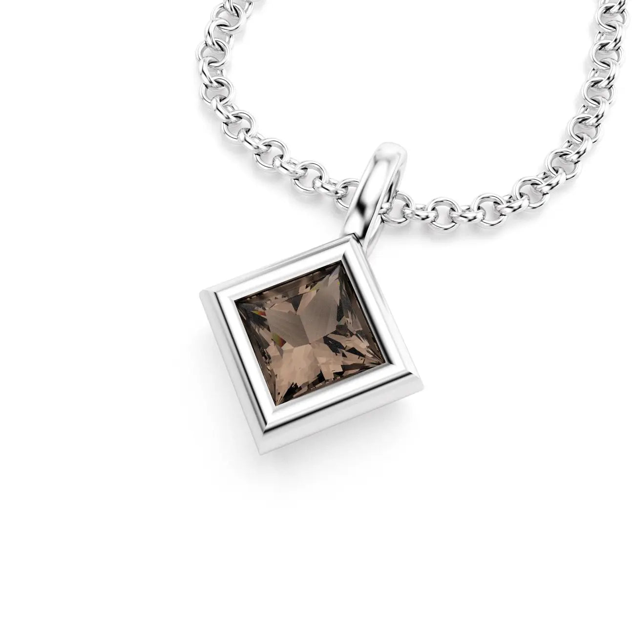pendentif byzance pour femme en or blanc avec quartz fumet carré
