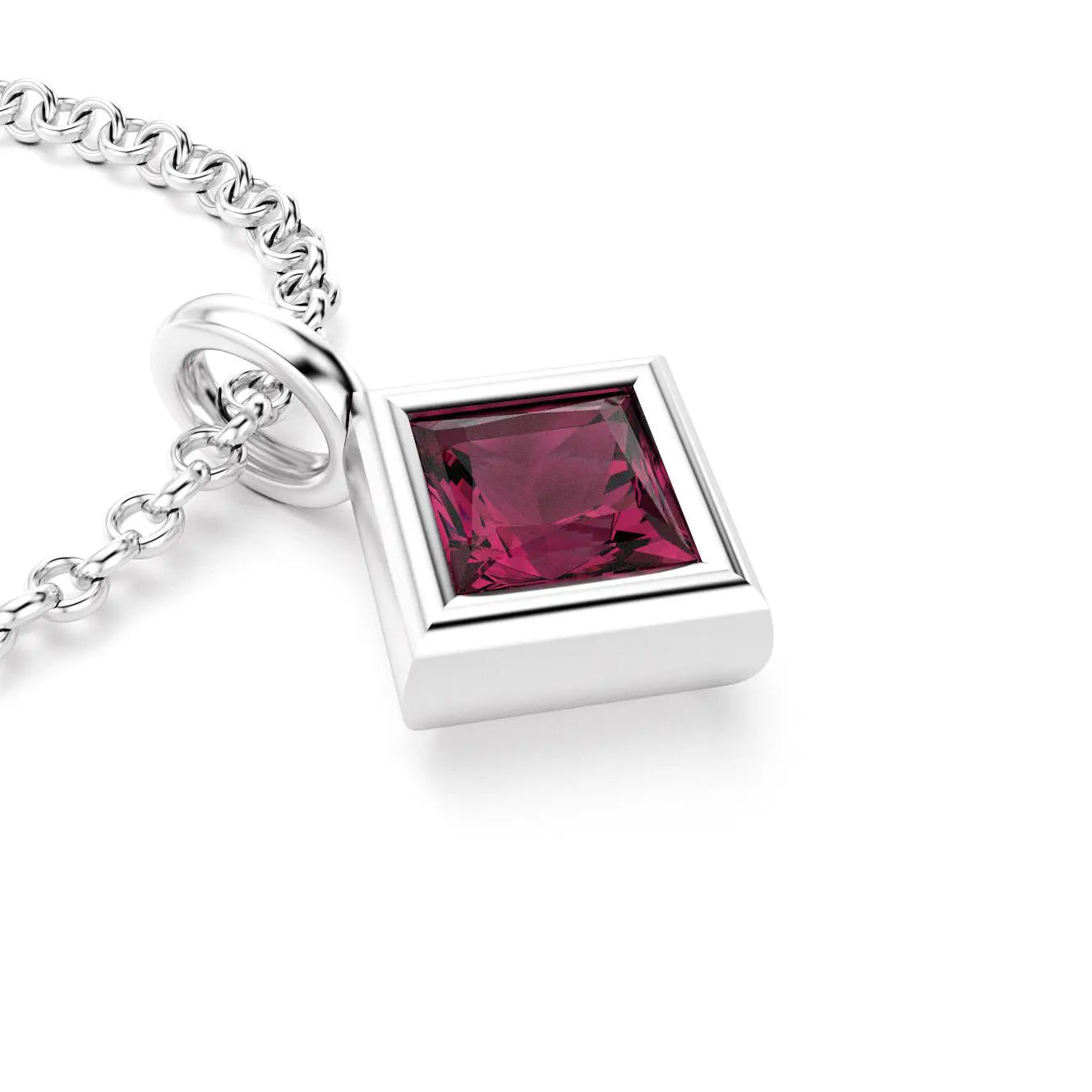 pendentif byzance pour femme en or blanc avec rhodolite carré