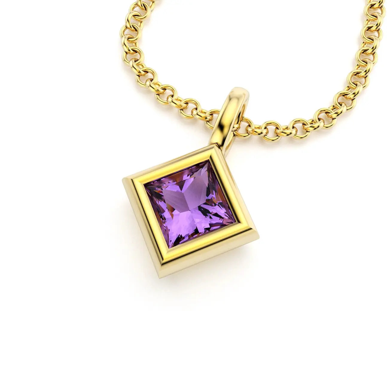 pendentif byzance pour femme en or jaune avec amethyste carré