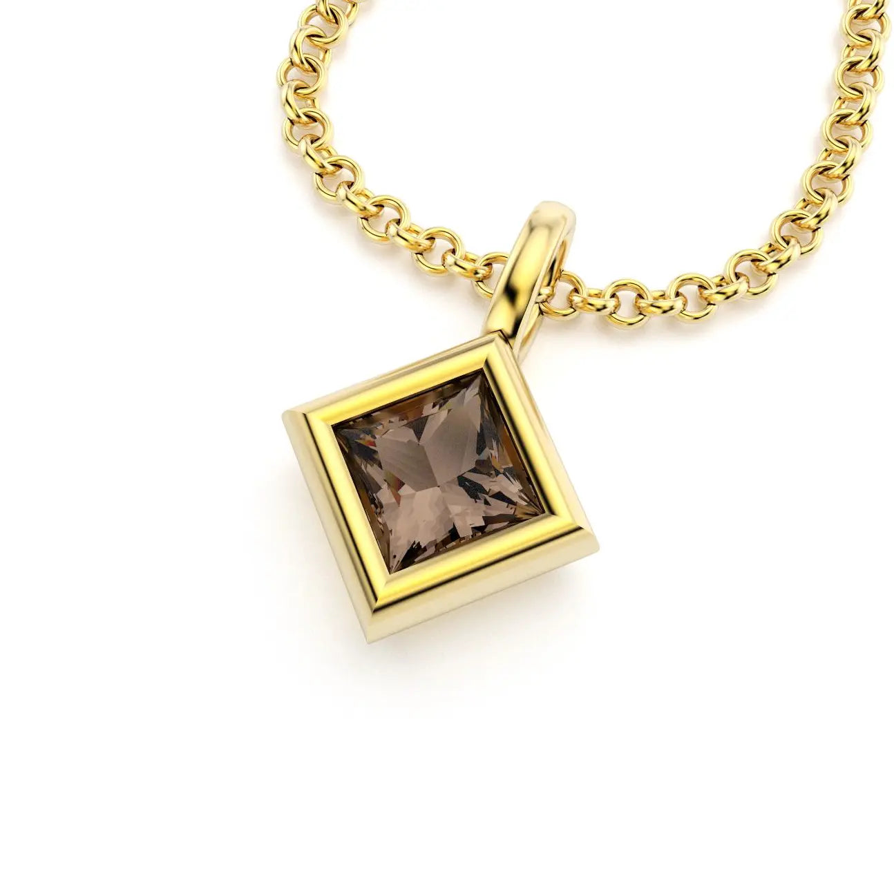 pendentif byzance pour femme en or jaune avec quartz fume_ carré