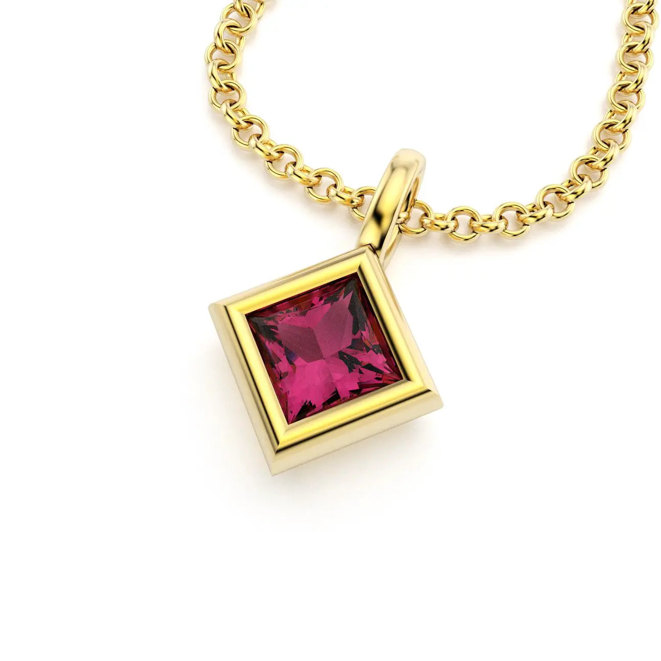 pendentif byzance pour femme en or jaune avec rhodolite carré