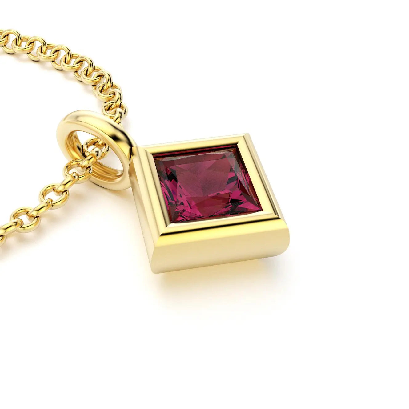 pendentif byzance pour femme en or jaune avec rhodolite carré