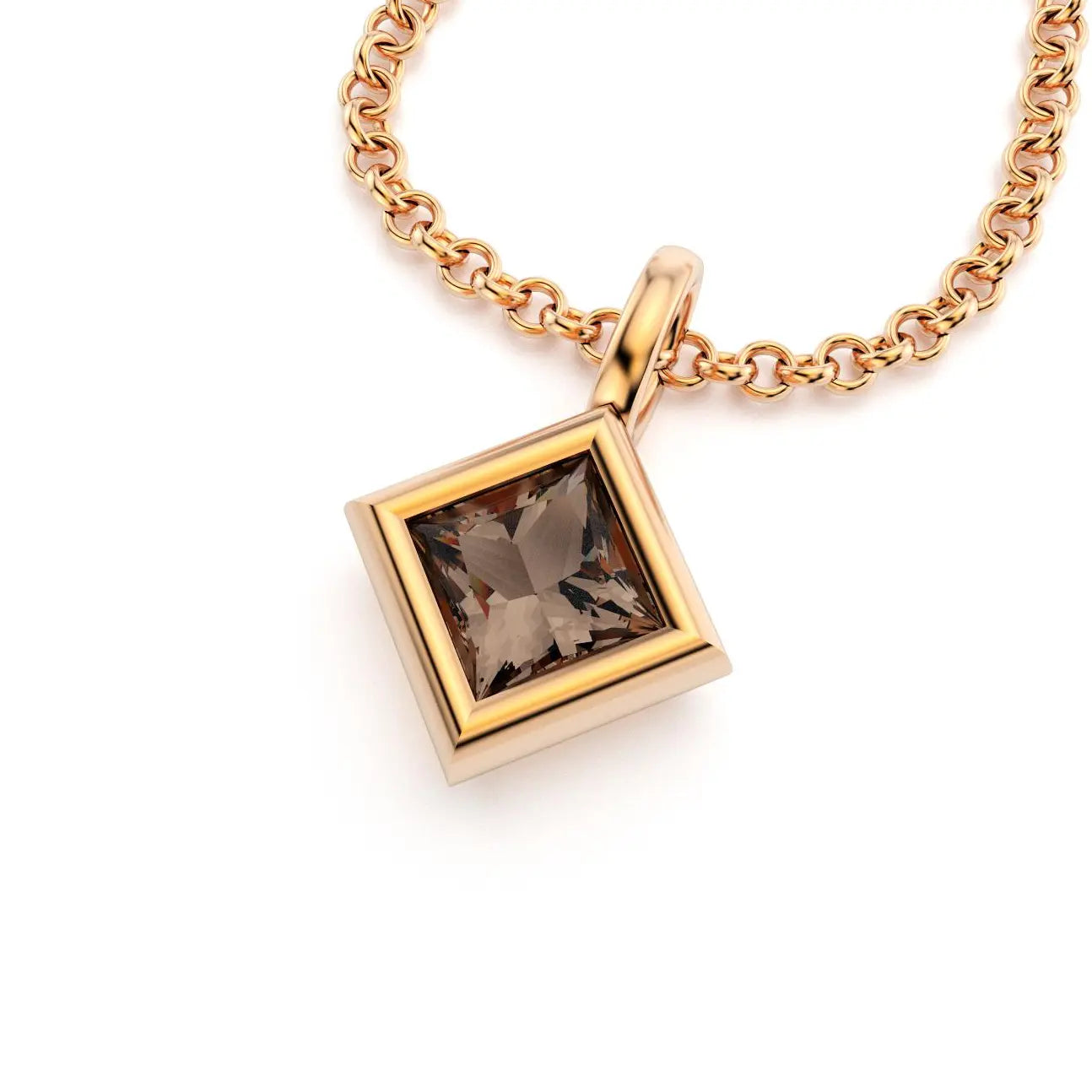 pendentif byzance pour femme en or jaune avec quartz fume carré