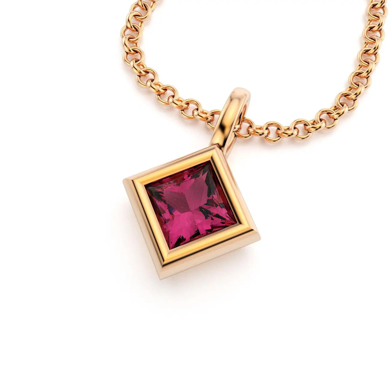 pendentif byzance pour femme en or jaune avec rhodolite carré