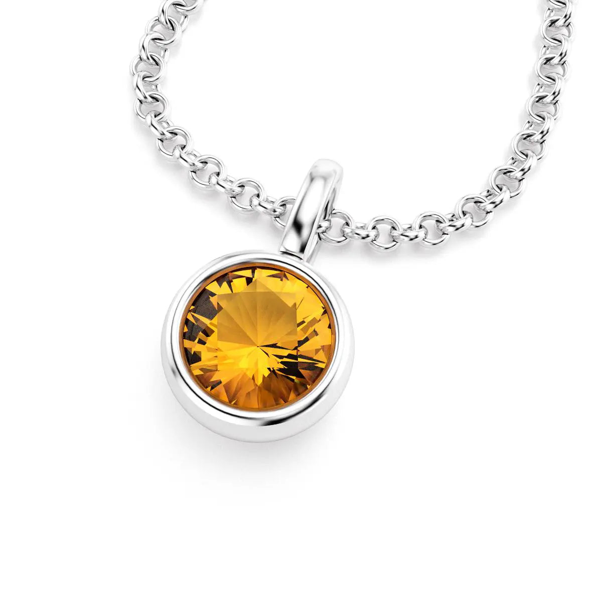 pendentif byzance pour femme en or blanc avec citrine rond
