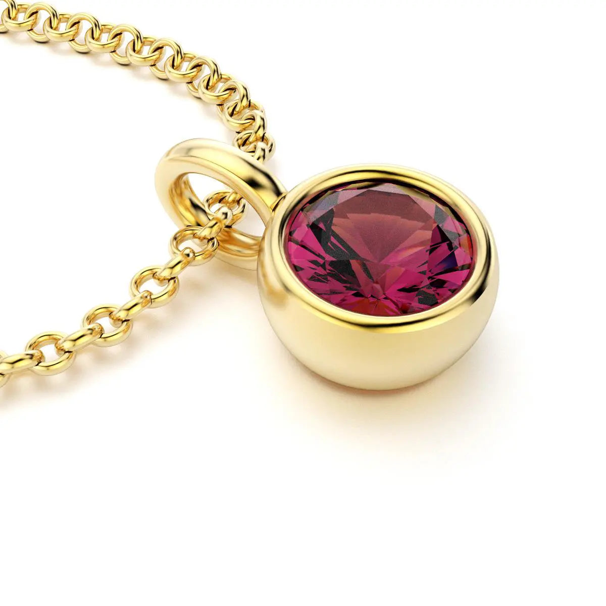 pendentif byzance pour femme en or jaune avec rhodolite rond