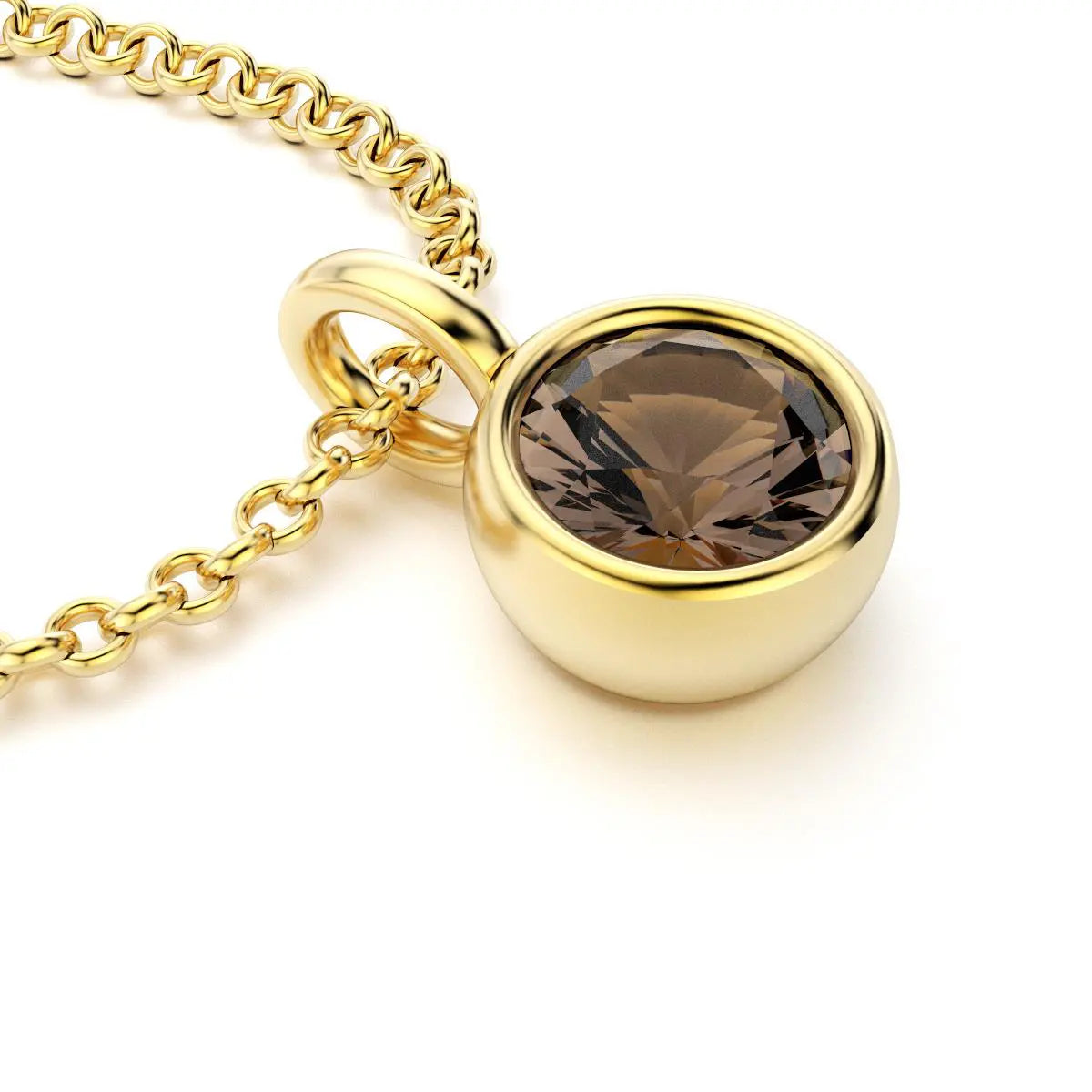 pendentif byzance pour femme en or jaune avec quartz fume rond