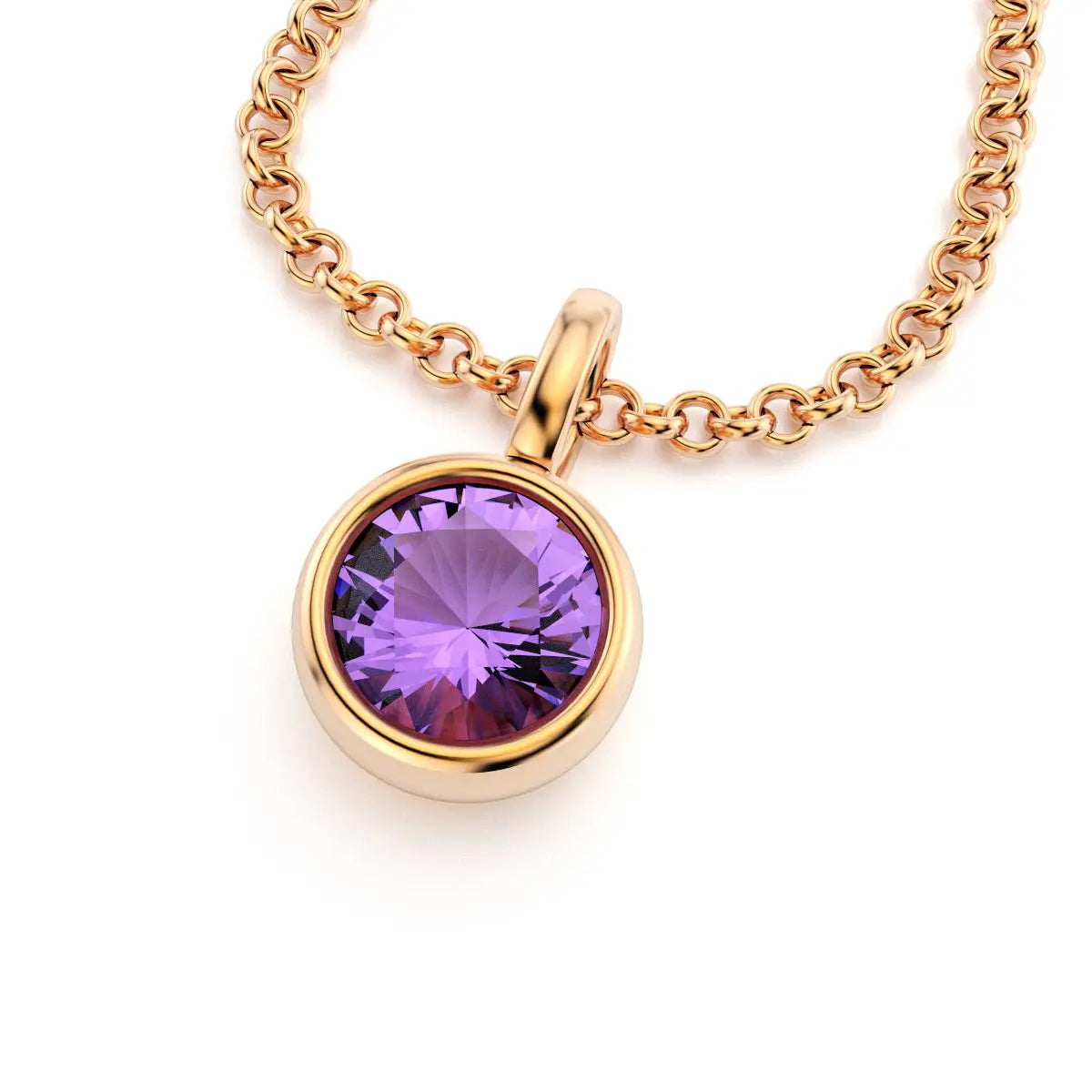 pendentif byzance pour femme en or rose avec amethyste rond