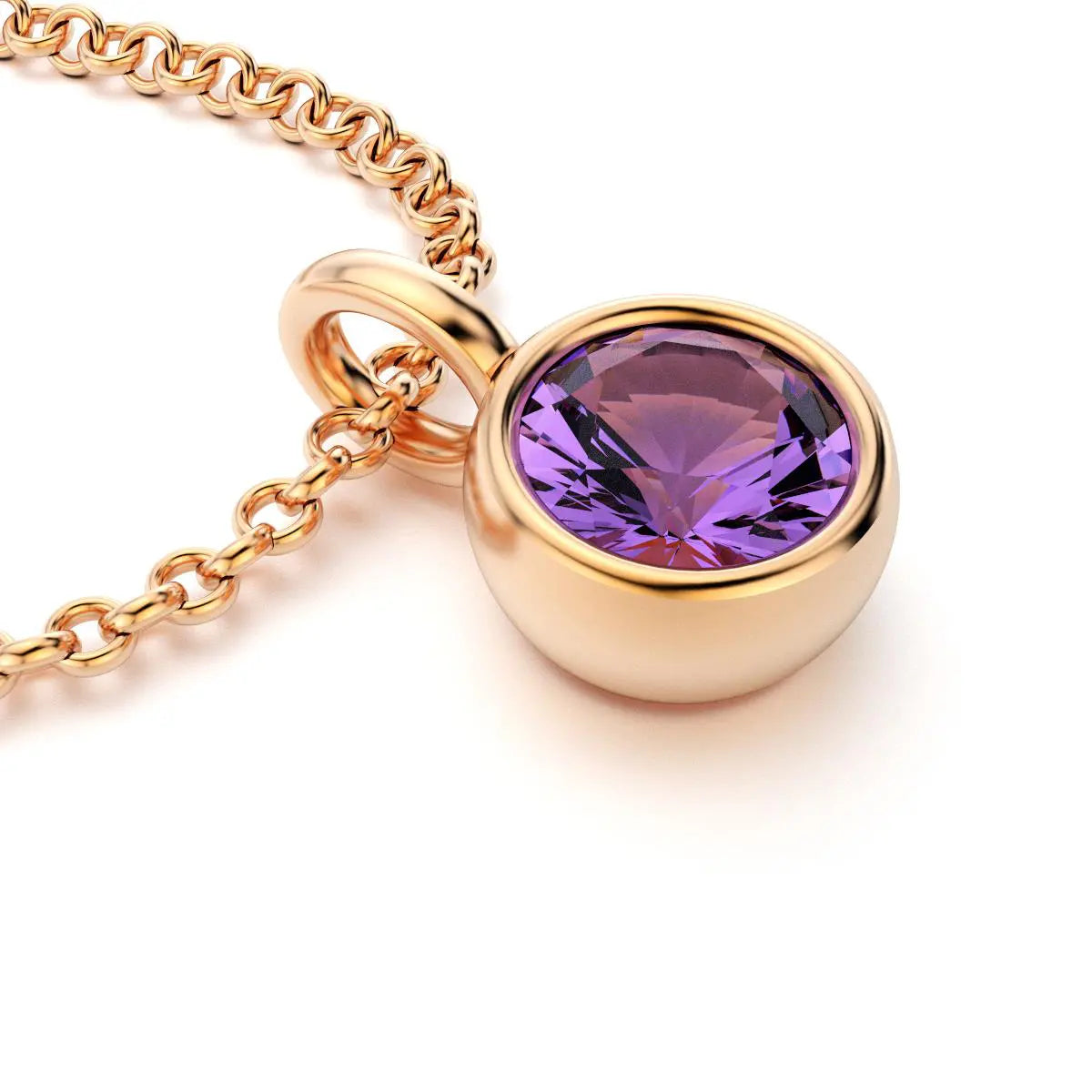 pendentif byzance pour femme en or rose avec amethyste rond