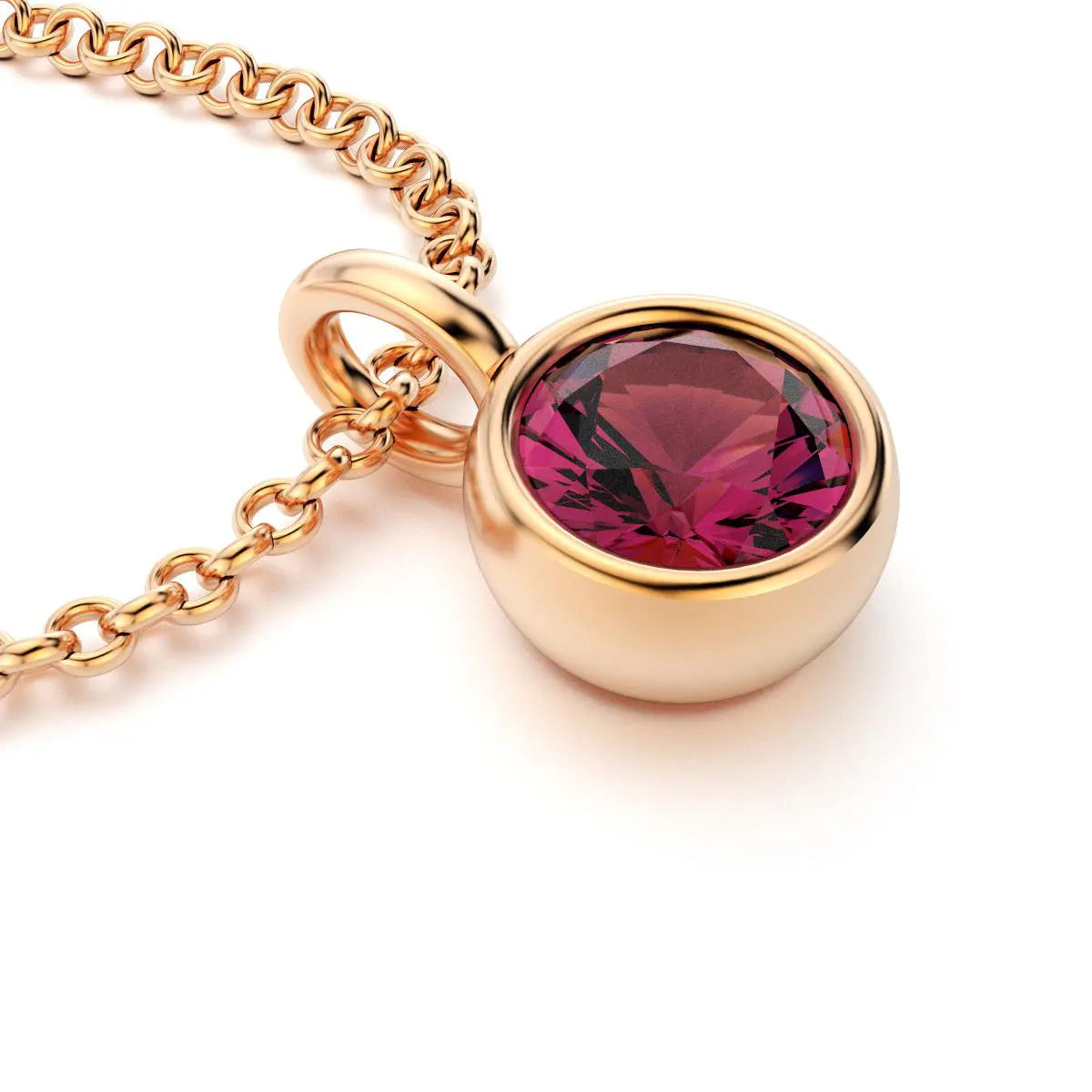 pendentif byzance pour femme en or rose avec rhodolite rond