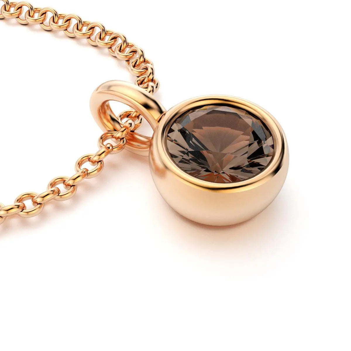 pendentif byzance pour femme en or rose avec quartz fume rond